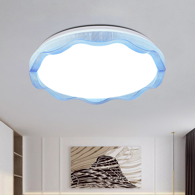 16"/19.5" Simple Style Scalloped Ceiling Lamp with Acrylic Diffuser - White/Blue/Gold Flush Light Fixture for Bedroom