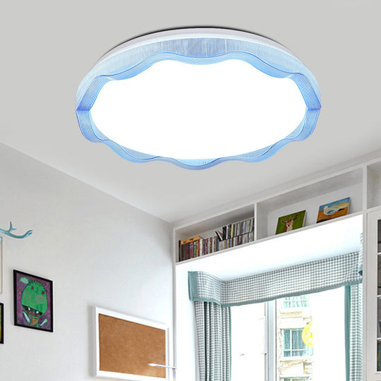 16/19.5 Simple Style Scalloped Ceiling Lamp With Acrylic Diffuser - White/Blue/Gold Flush Light