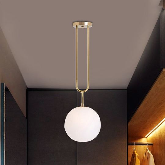 Modern Opal Glass Globe Semi Flush Mount Ceiling Light - Brass Finish 1-Light 6/8 Width / 8