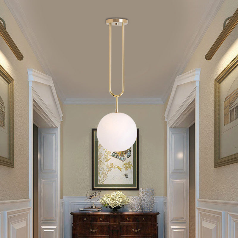 Modern Opal Glass Globe Semi Flush Mount Ceiling Light - Brass Finish 1-Light 6/8 Width