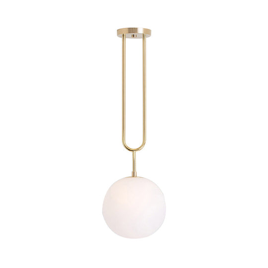 Modern Opal Glass Globe Semi Flush Mount Ceiling Light - Brass Finish 1-Light 6/8 Width