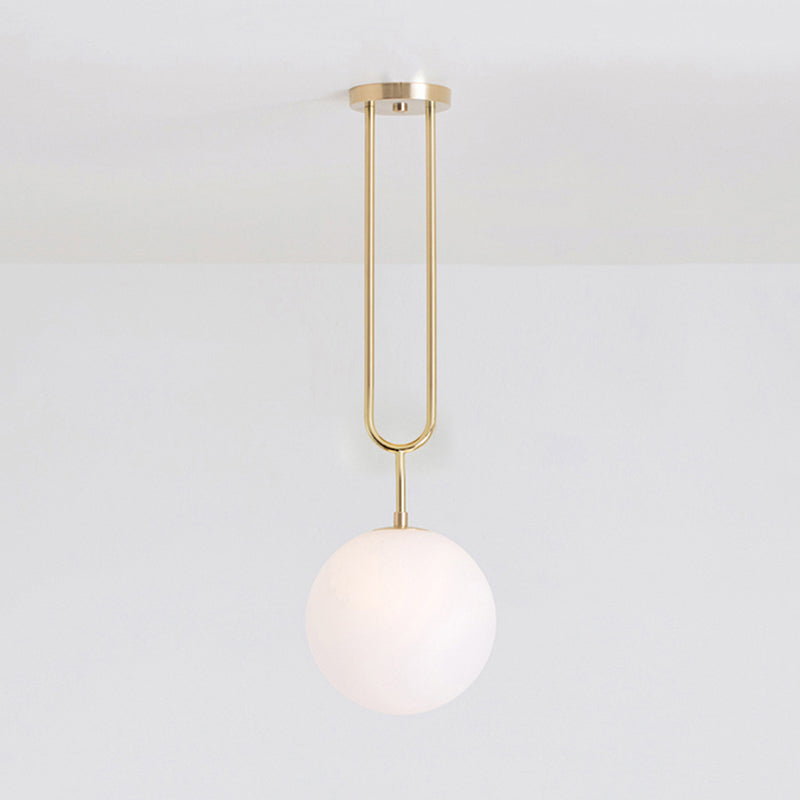 Modern Opal Glass Globe Semi Flush Mount Ceiling Light - Brass Finish 1-Light 6/8 Width