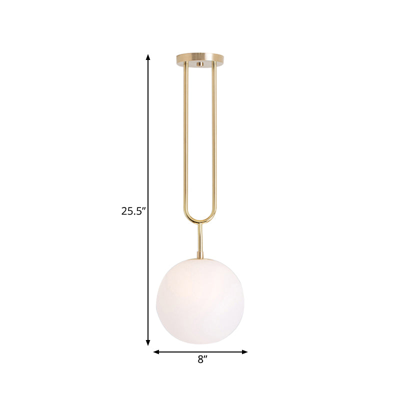 Modern Opal Glass Globe Semi Flush Mount Ceiling Light - Brass Finish 1-Light 6/8 Width