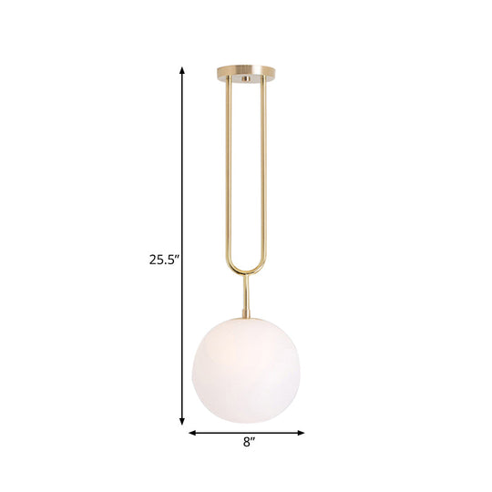 Modern Opal Glass Globe Semi Flush Mount Ceiling Light - Brass Finish 1-Light 6/8 Width