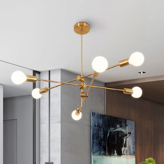 Modern Sputnik Chandelier - Metallic 6-Light Living Room Pendant Lamp Black/Gold