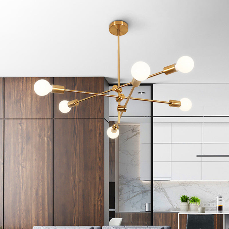 Modern Sputnik Chandelier - Metallic 6-Light Living Room Pendant Lamp Black/Gold