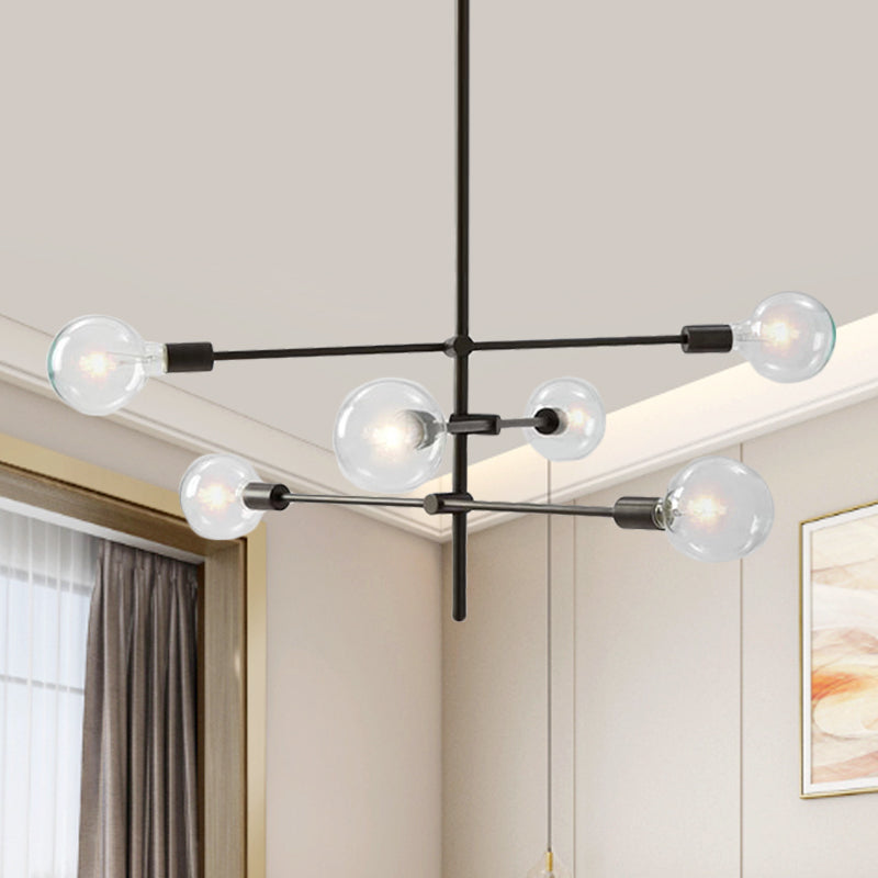 Modern Sputnik Chandelier - Metallic 6-Light Living Room Pendant Lamp Black/Gold