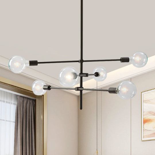 Modern Sputnik Chandelier - Metallic 6-Light Living Room Pendant Lamp Black/Gold