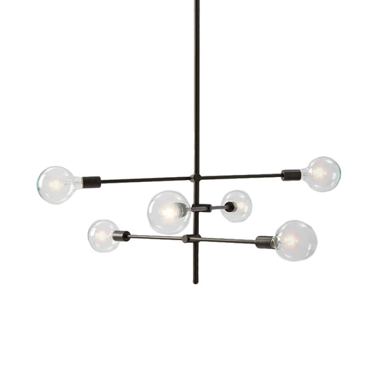 Modern Sputnik Chandelier - Metallic 6-Light Living Room Pendant Lamp Black/Gold