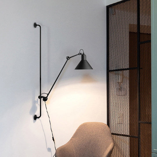 Modern 1-Head Sconce Lighting With Metal Shade - Red/Yellow Conical Wall Mount Lamp For Bedside