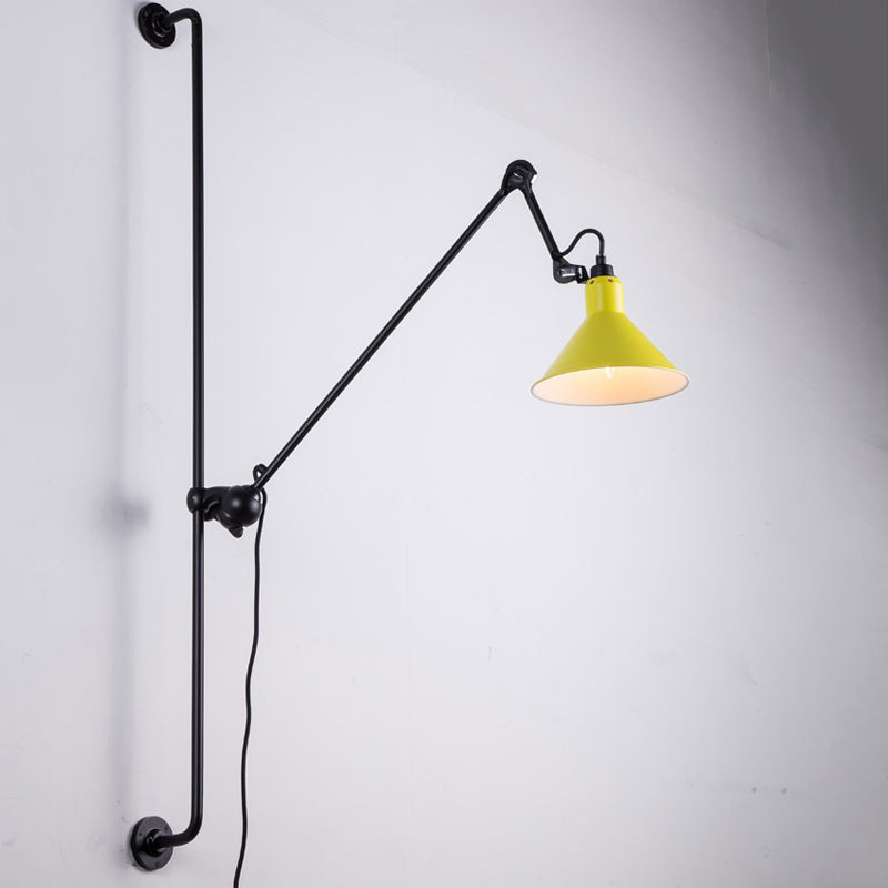 Modern 1-Head Sconce Lighting With Metal Shade - Red/Yellow Conical Wall Mount Lamp For Bedside