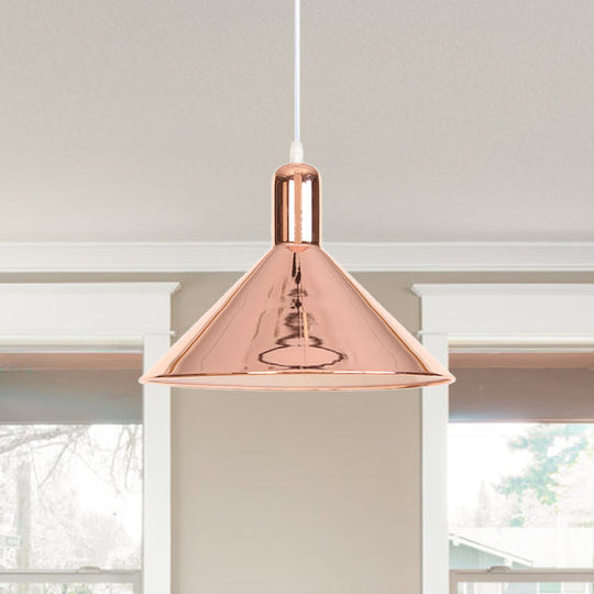 Modern Single Light Conical Pendant with Electroplated Metal Shade