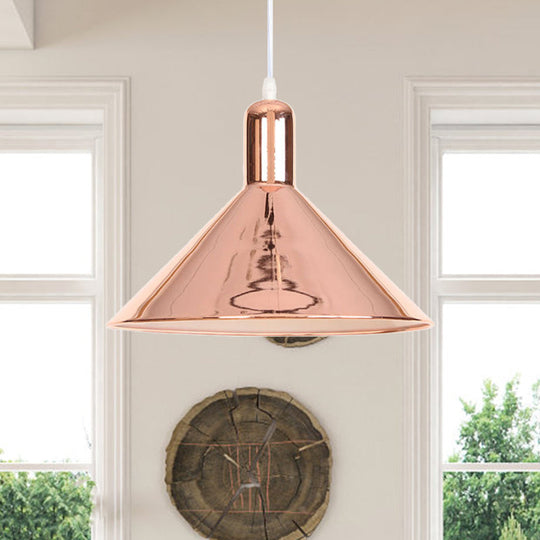 Modern Single Light Conical Pendant with Electroplated Metal Shade