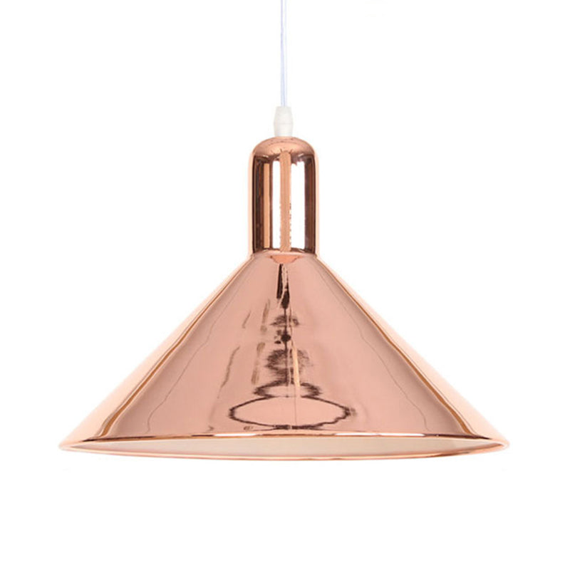 Modern Single Light Conical Pendant with Electroplated Metal Shade