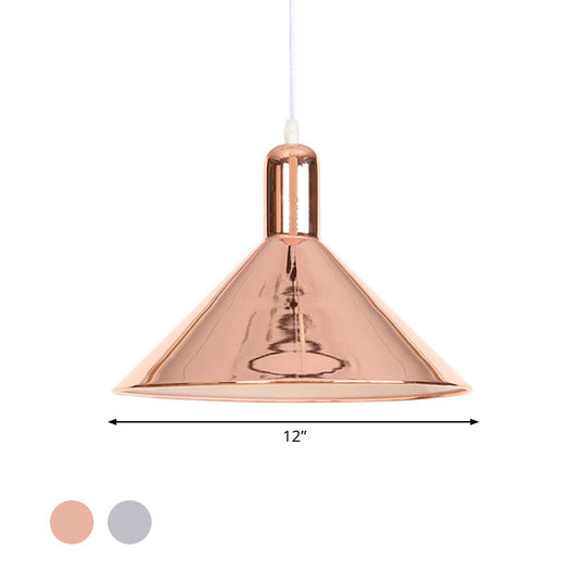 Modern Single Light Conical Pendant with Electroplated Metal Shade