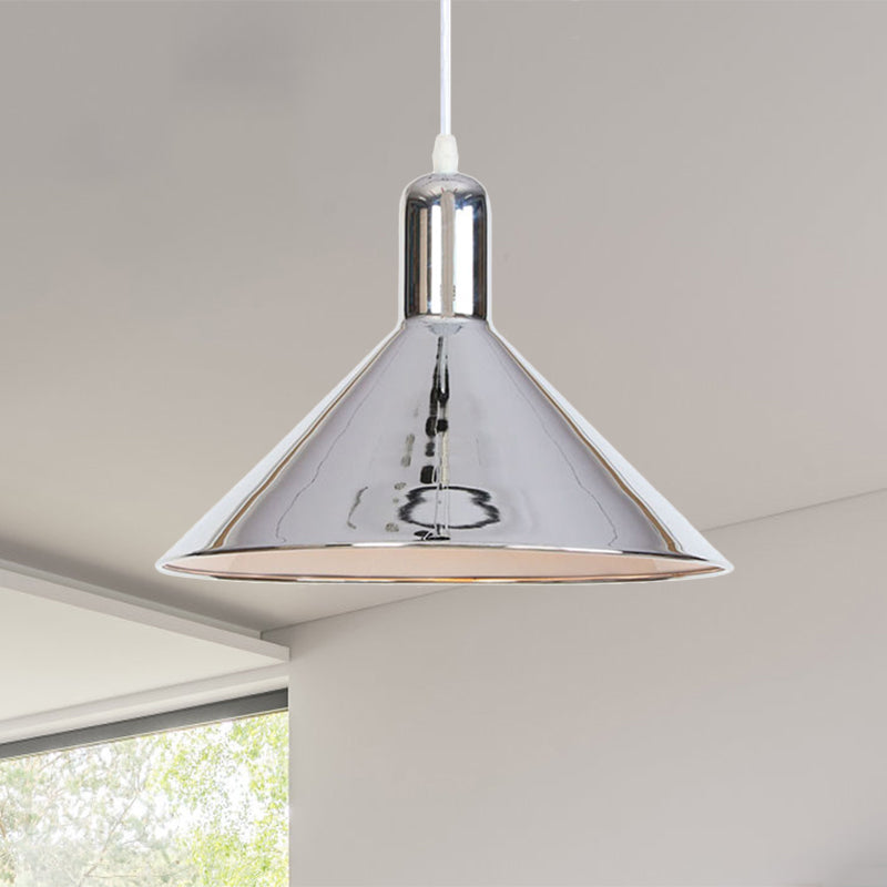 Modern Single Light Conical Pendant with Electroplated Metal Shade