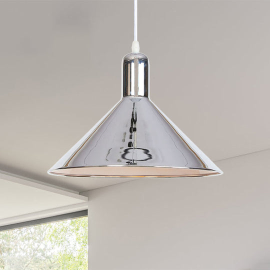 Electroplated Conical Pendant Light - Modern Single Fixture With Metal Shade Chrome