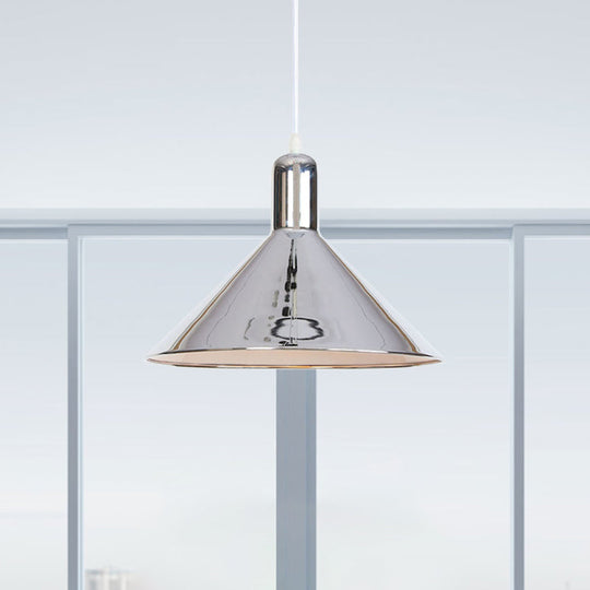 Modern Single Light Conical Pendant with Electroplated Metal Shade