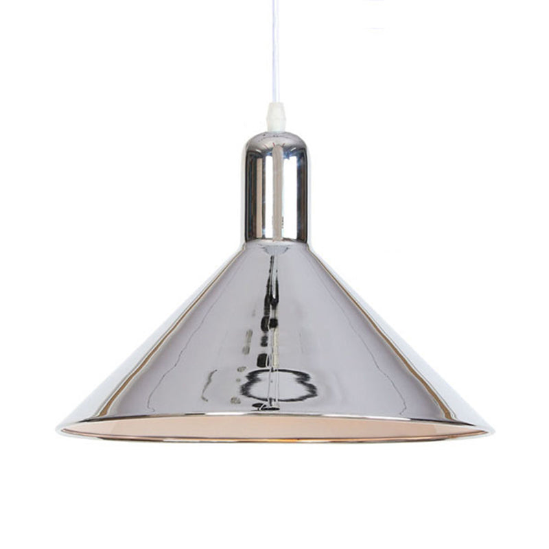 Modern Single Light Conical Pendant with Electroplated Metal Shade