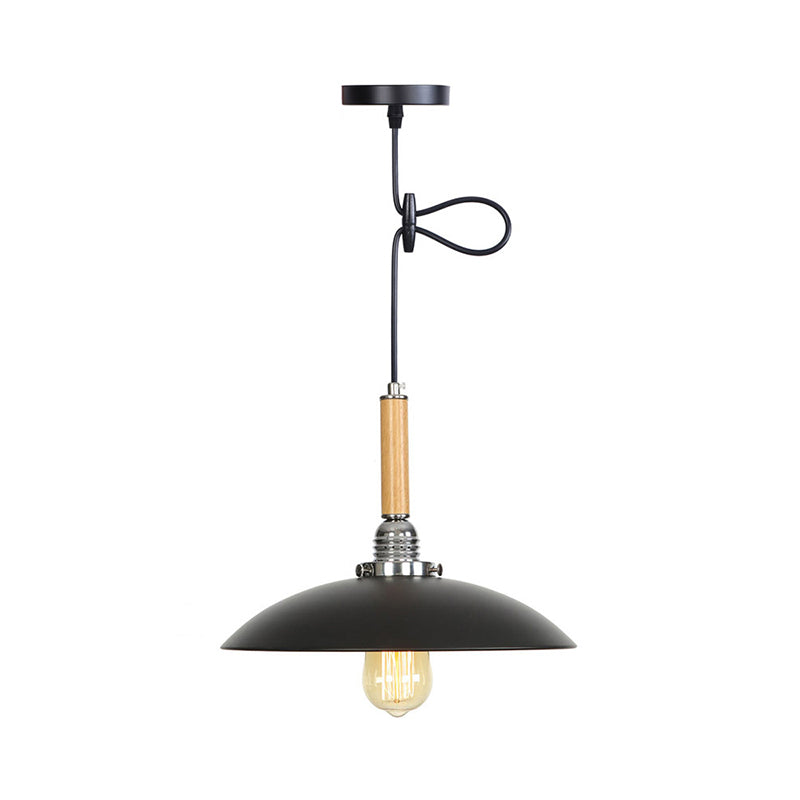 Industrial Black Metal Pendant Light With Wood Accent