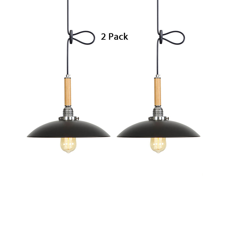 Industrial Black Metal Pendant Light With Wood Accent / 2