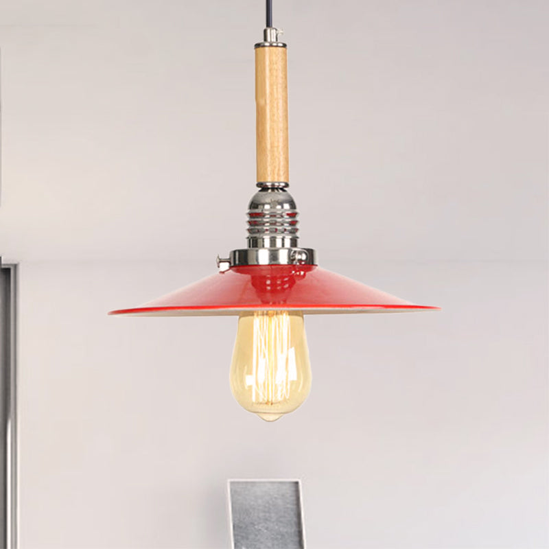 Vintage Red Saucer Suspension Pendant Light for Foyer - Metal Finish, 1-Light