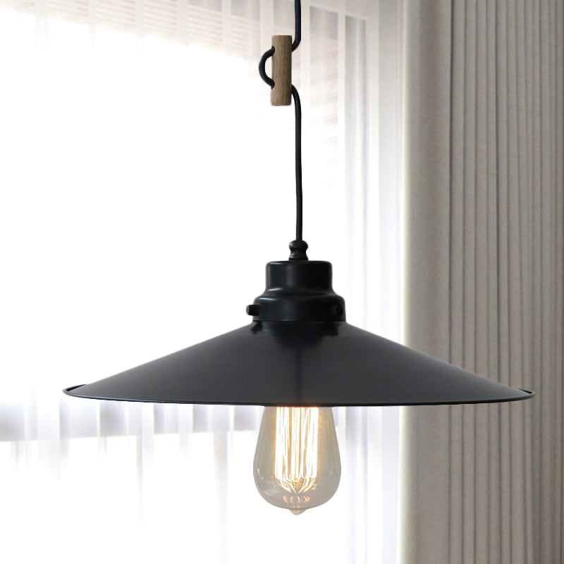 Vintage Industrial Metal Pendant Lamp - 1 Light, Black/White/Bronze Flared Shade