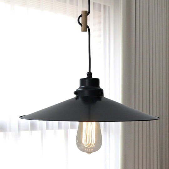 Vintage Industrial Metal Pendant Lamp - 1 Light, Black/White/Bronze Flared Shade