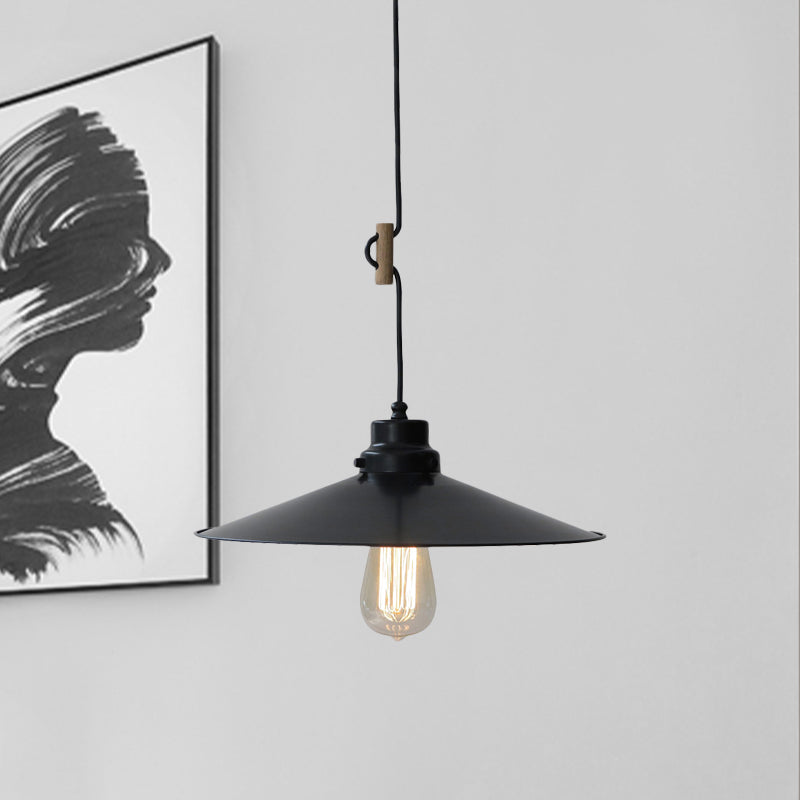 Vintage Industrial Metal Pendant Lamp With Flared Shade - Black/White/Bronze Foyer Ceiling Fixture