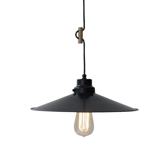 Vintage Industrial Metal Pendant Lamp - 1 Light, Black/White/Bronze Flared Shade