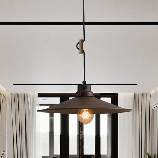 Vintage Industrial Metal Pendant Lamp - 1 Light, Black/White/Bronze Flared Shade