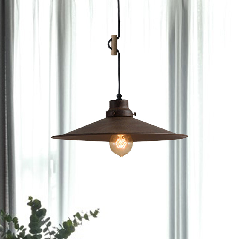 Vintage Industrial Metal Pendant Lamp - 1 Light, Black/White/Bronze Flared Shade