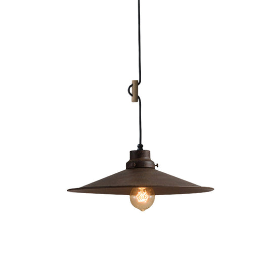 Vintage Industrial Metal Pendant Lamp - 1 Light, Black/White/Bronze Flared Shade