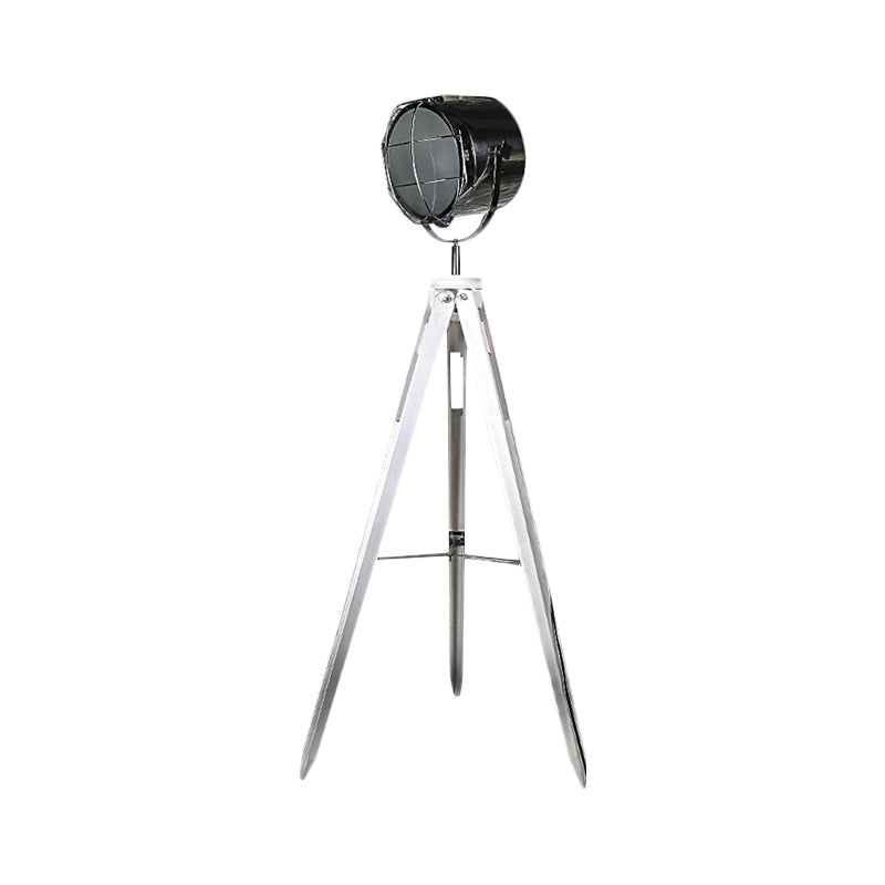 Industrial Loft Tripod Floor Lamp - Studio Spotlight Design Metal And Wood Black/White