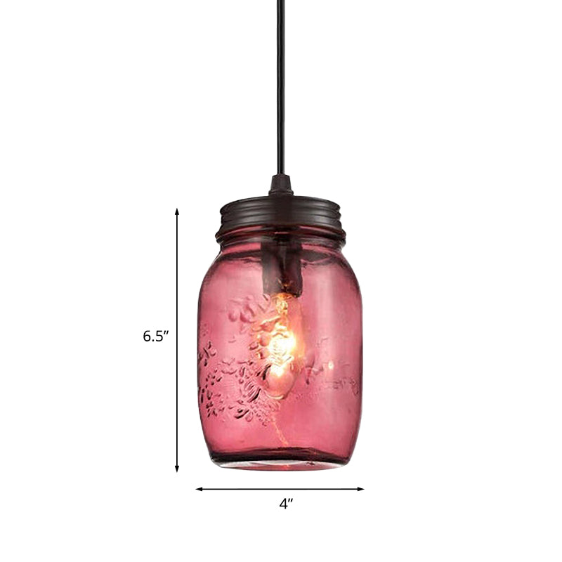 Sarah - Modern 1-Light Pendant Lighting Modern Caged Mason Jar Blown Glass Hanging Ceiling Light in Red/Green/Amber