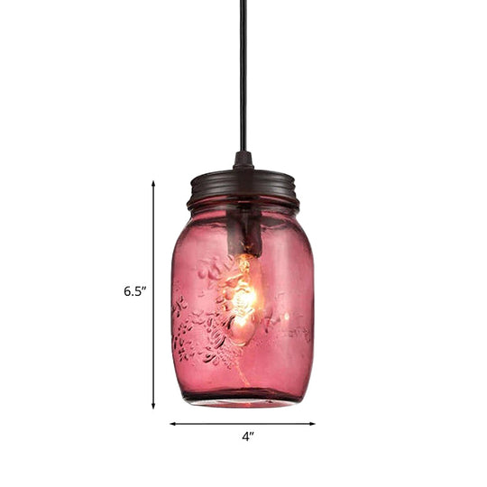 Sarah - Modern 1-Light Pendant Lighting Modern Caged Mason Jar Blown Glass Hanging Ceiling Light in Red/Green/Amber