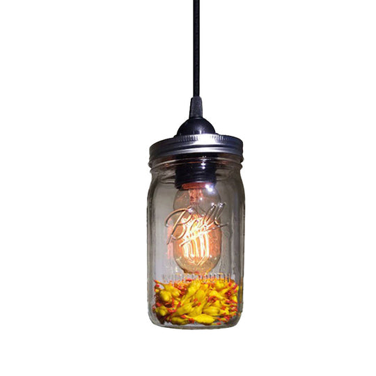 Sarah - Modern 1-Light Pendant Lighting Modern Caged Mason Jar Blown Glass Hanging Ceiling Light in Red/Green/Amber