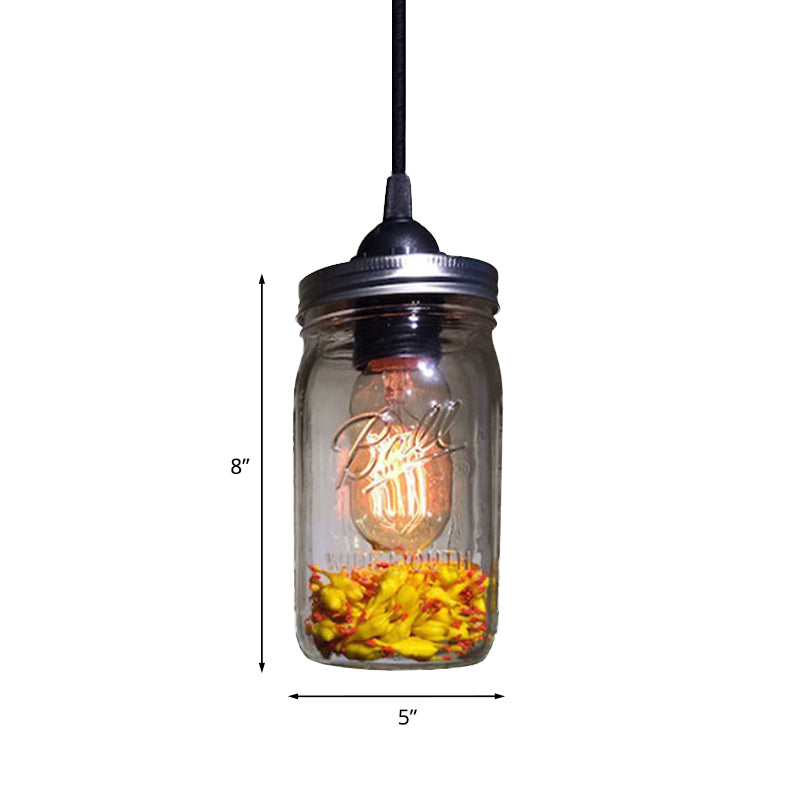 Sarah - Modern 1-Light Pendant Lighting Modern Caged Mason Jar Blown Glass Hanging Ceiling Light in Red/Green/Amber