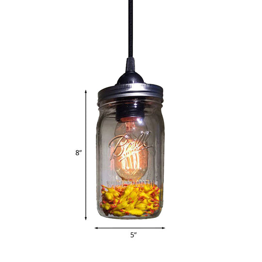 Sarah - Modern 1-Light Pendant Lighting Modern Caged Mason Jar Blown Glass Hanging Ceiling Light in Red/Green/Amber