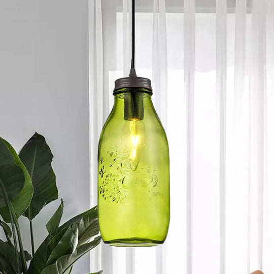 Sarah - Modern 1-Light Pendant Lighting Modern Caged Mason Jar Blown Glass Hanging Ceiling Light in Red/Green/Amber