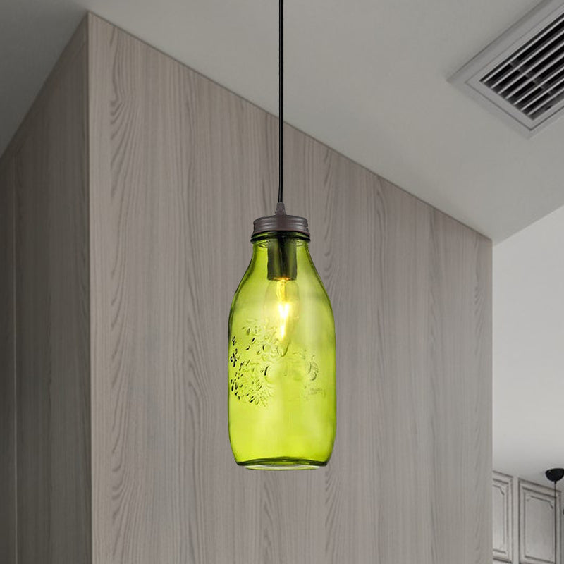 Sarah - Modern 1-Light Pendant Lighting Modern Caged Mason Jar Blown Glass Hanging Ceiling Light in Red/Green/Amber