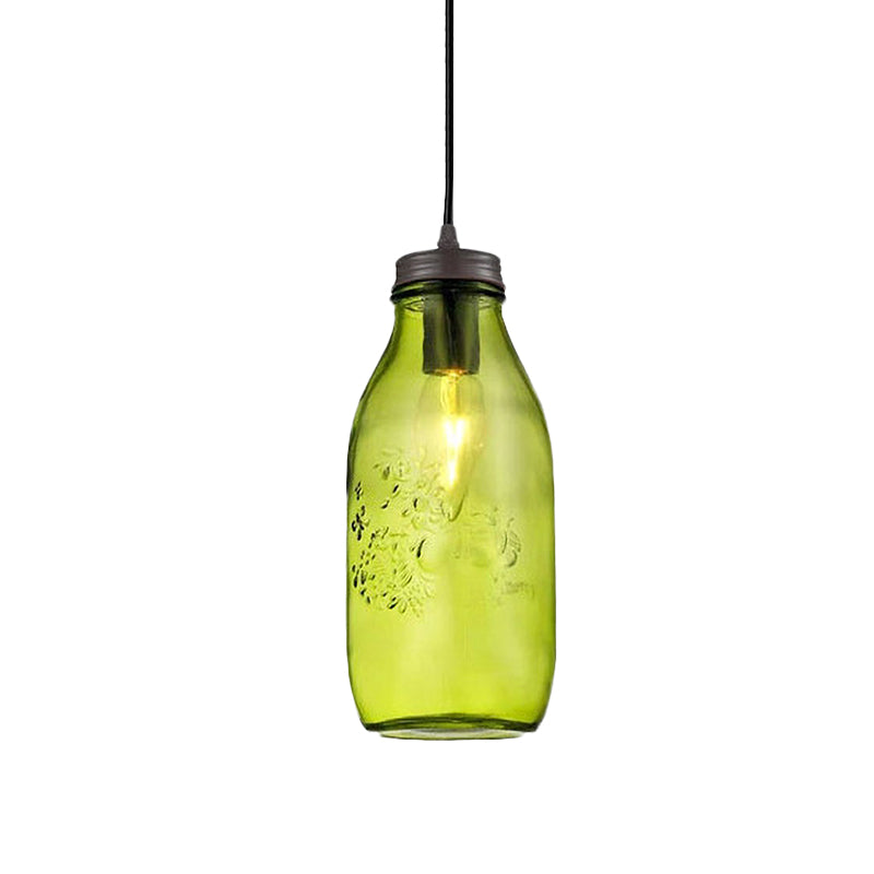 Sarah - Modern 1-Light Pendant Lighting Modern Caged Mason Jar Blown Glass Hanging Ceiling Light in Red/Green/Amber