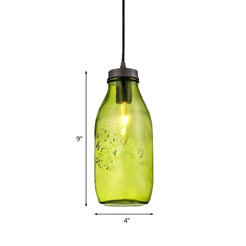 Sarah - Modern 1-Light Pendant Lighting Modern Caged Mason Jar Blown Glass Hanging Ceiling Light in Red/Green/Amber