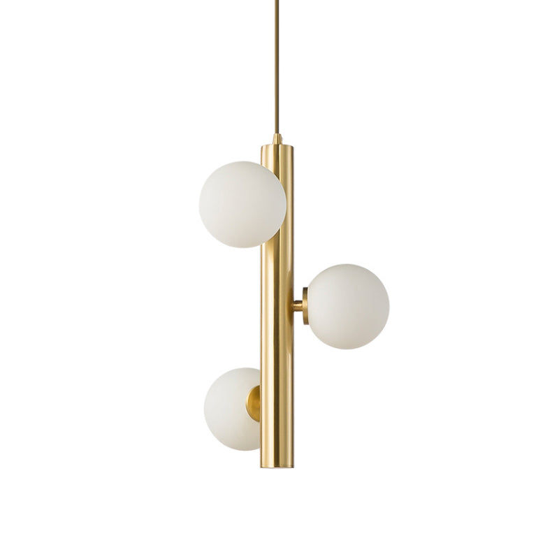 Simplicity 3-Light Linear Chandelier: Black/White/Gold With White Glass Pendant