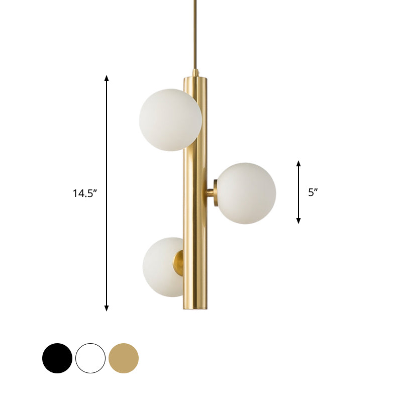 Simplicity 3-Light Linear Chandelier: Black/White/Gold With White Glass Pendant