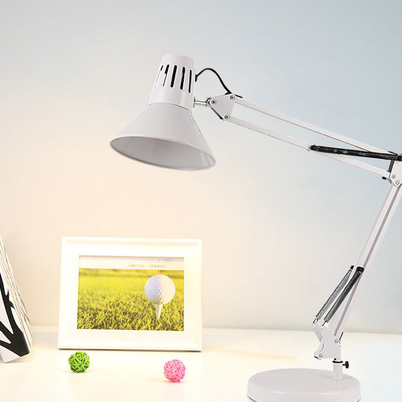 Nordic Style Metallic Desk Lamp - Multi-Joint 1 Light White Cone Shade Ideal For Bedroom Reading / B