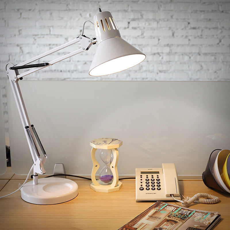 Nordic Style Metallic Desk Lamp - Multi-Joint 1 Light White Cone Shade Ideal For Bedroom Reading