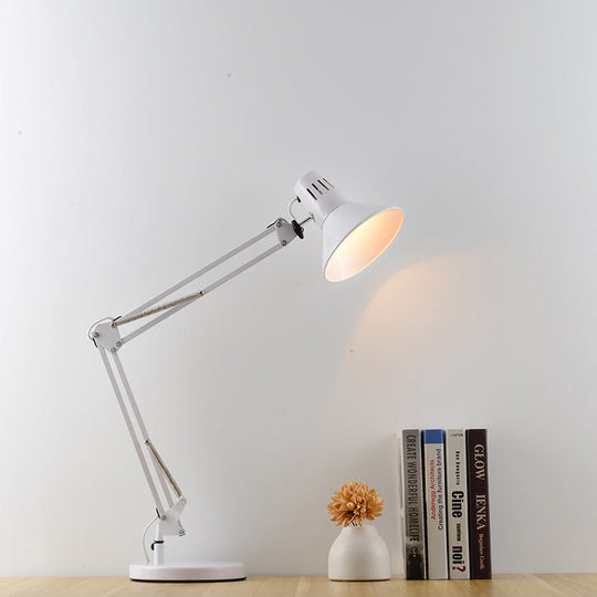 Nordic Style Metallic Desk Lamp - Multi-Joint 1 Light White Cone Shade Ideal For Bedroom Reading