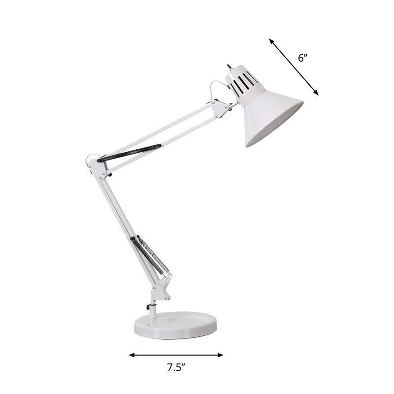 Nordic Style Metallic Desk Lamp - Multi-Joint 1 Light White Cone Shade Ideal For Bedroom Reading