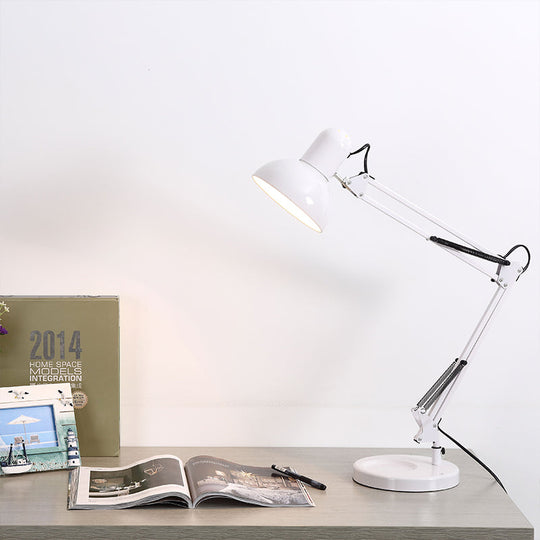 Nordic Style Metallic Desk Lamp - Multi-Joint 1 Light White Cone Shade Ideal For Bedroom Reading